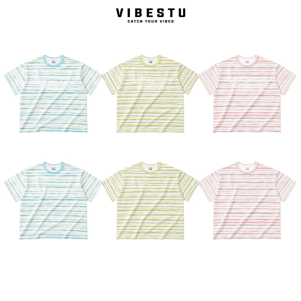 [Cotton Xược Sọc Ngang Premium] Áo Thun "CATCH THE VIBESTU" - Form Boxy