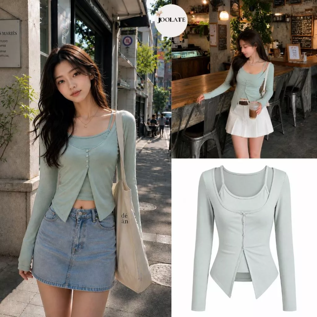 Set Áo 2 Dây Kèm Cardigan Nữ Mỏng Nhẹ Tiểu Thư Hàn Quốc Joolate
