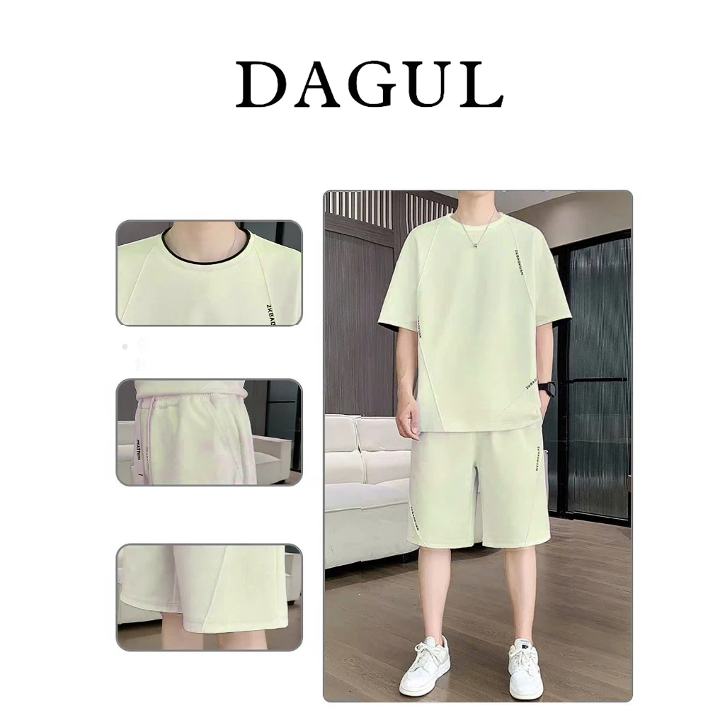 (M-79) Bộ quần áo nam nữ DAGUL trơn basic, logo in nổi, chất liệu vải boly thoáng mát, thấm hút mồ hôi tốt