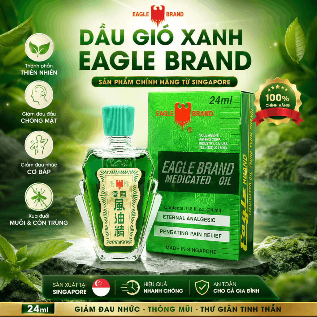 Dầu gió xanh con Ó Eagle Brand Singapore 24ml giảm đau đầu cảm lạnh đau nhức xương khớp