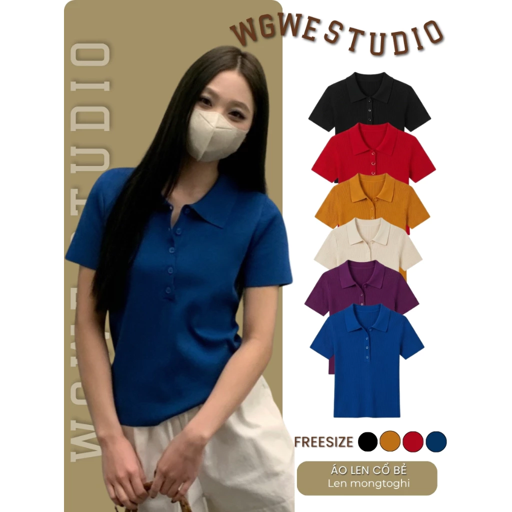 WGWE Studio Áo Len Nữ Cổ Bẻ Dệt Kim Tay Ngắn – Áo Len Form Vừa Phong Cách Hàn Quốc 8770