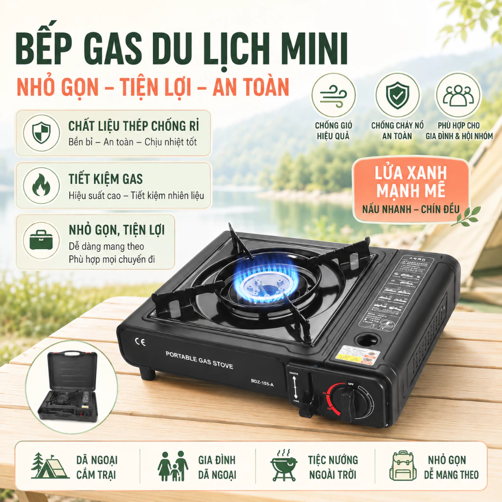 Bếp Gas Du Lịch Chống Cháy Nổ Và Chống Gió Tiện Lợi Cho Hội Nhóm Cho Gia Đình Dã Ngoại