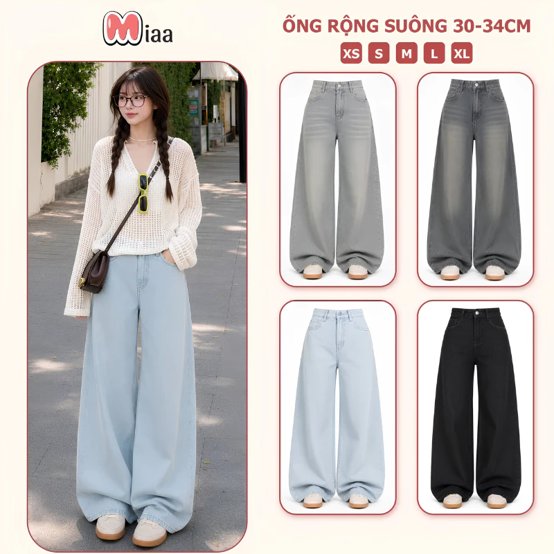 Quần Jean Ống Rộng Suông Basic MIAA Ống 25-28cm Dễ Mix Đồ Năng Động, Quần Jean Ver.3 Dài chất liệu Denim form nam nữ