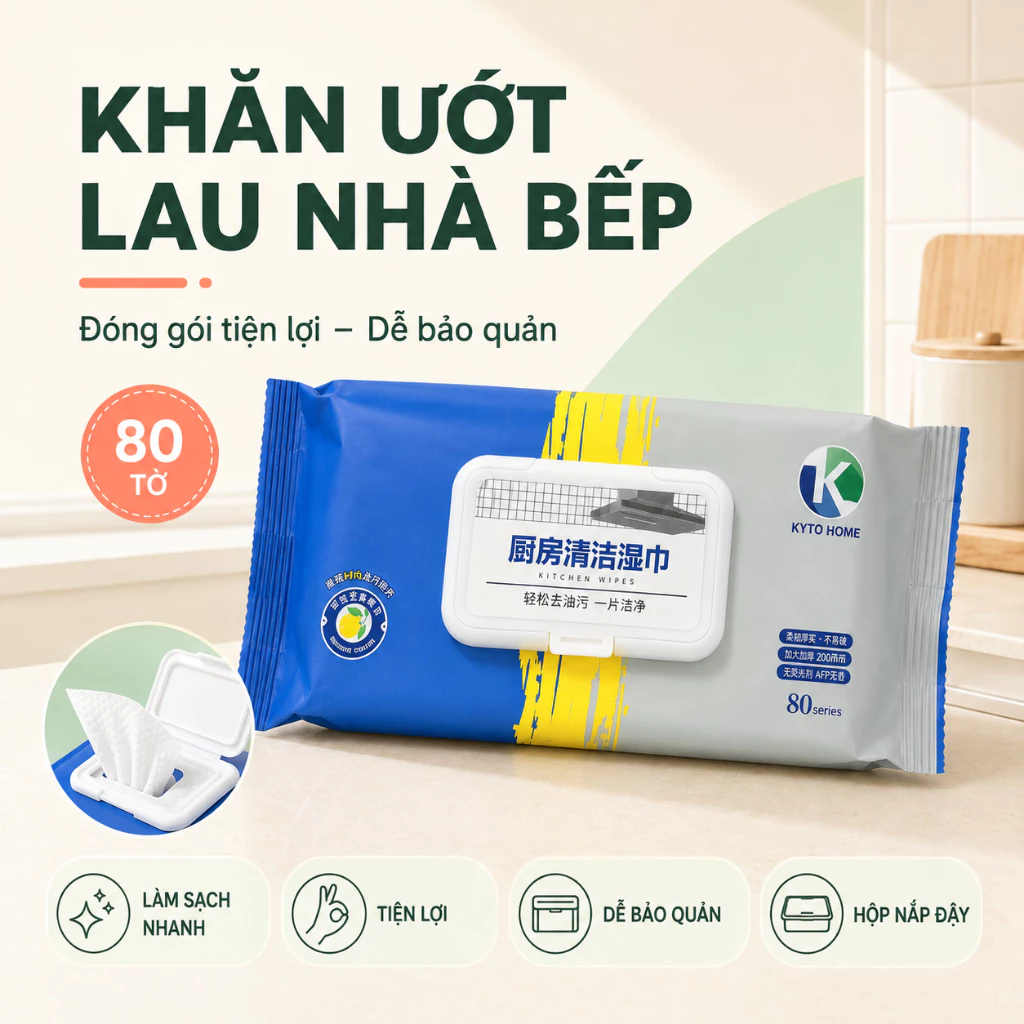 [Mua 10 tặng 1] Thùng 10 Gói Khăn Ướt Lau Bếp Đa Năng Loại Bỏ Dầu Mỡ Nhanh Chóng - Làm Sạch Vết Bẩn Nhà Bếp Tiện Lợi - T