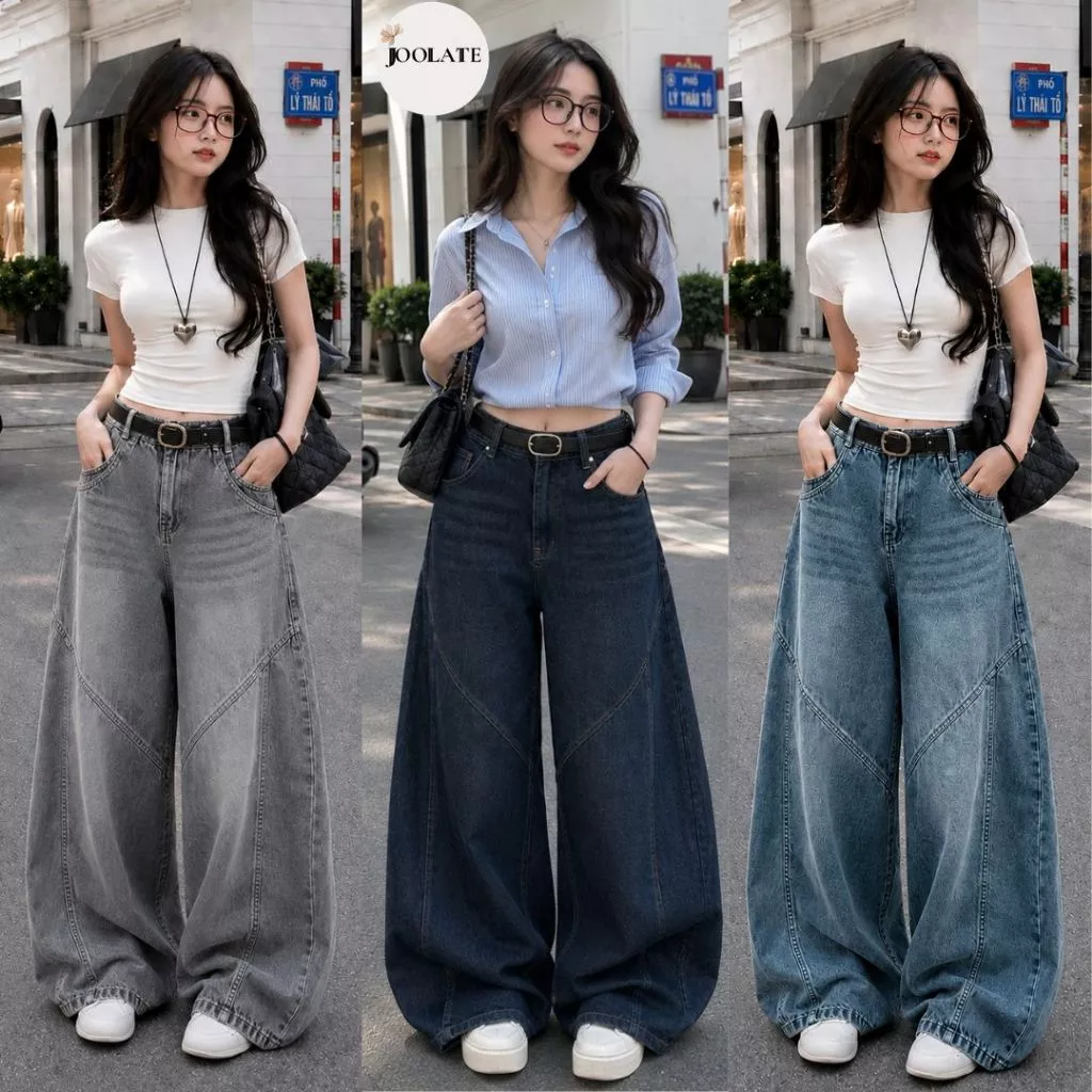 Quần Jeans Nữ Ống Cong Phối Line Chỉ Nổi Joolate Tôn Dáng Che Khuyết Điểm Thoải Mái Đi Làm Đi Học