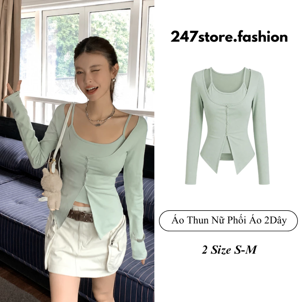 Set Áo 2 Dây Kèm Cardigan Nữ Mỏng Nhẹ Tiểu Thư Hàn Quốc 247Store