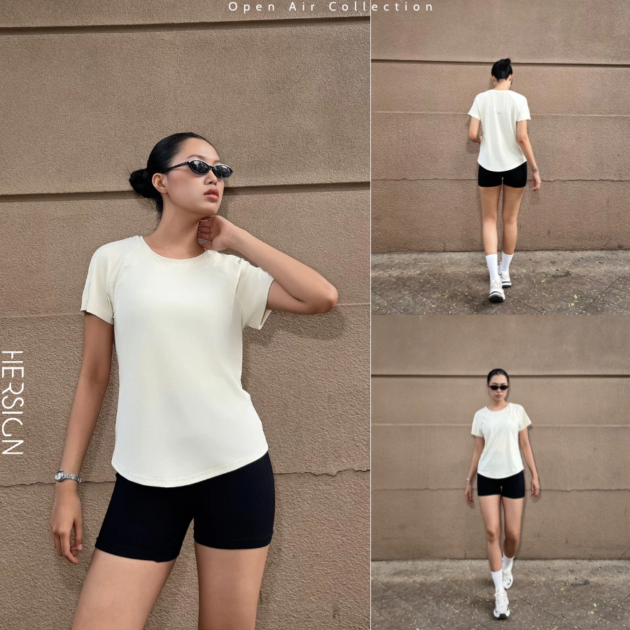 HERSIGN Áo tập gym nữ Áo thể thao ngắn tay chạy bộ đạp xe nữ AO45 BST HERSIGN OPEN AIR