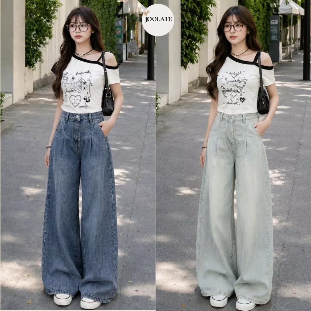 Quần Jean Bò Joolate Ống Xuông Rộng Xếp Ly Cạp Cao Tôn Dáng Đủ Màu -Quần Bò Ống Suông Unisex Đi Học Đi Làm