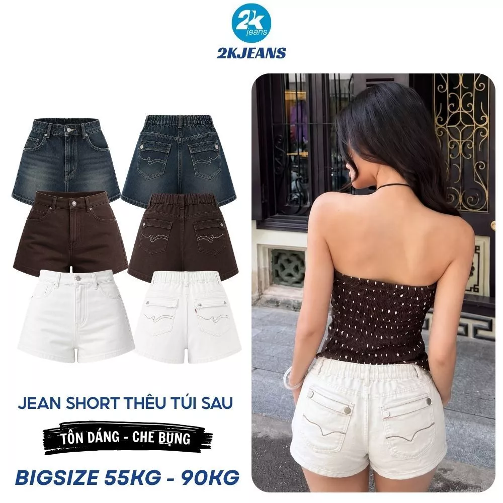 [DEAL SỐC] Quần Short Jean Nữ Bigsize QC1331 Thêu Túi Sau 3 Màu Xanh đậm/Nâu/Trắng Dễ Phối Đồ 2KJEANS