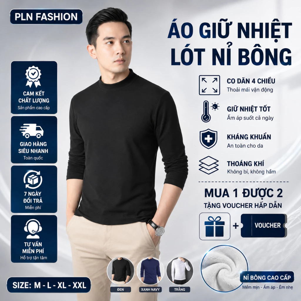 Áo giữ nhiệt nam chất liệu cotton lót nỉ bông mịn co dãn 4 chiều, áo giữ nhiệt hút ẩm và khô nhanh