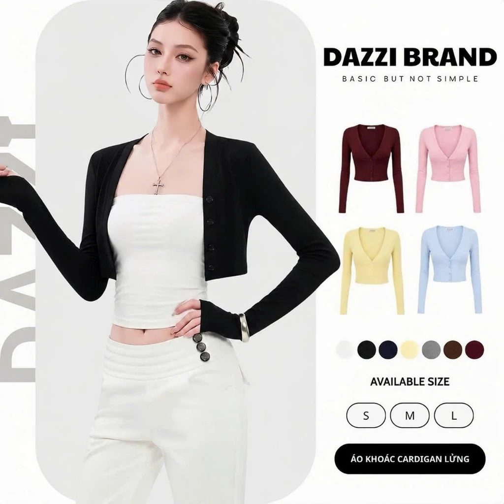Áo khoác Cardigan dán ngắn có khuy chất cotton co dãn DAZZI Women K01