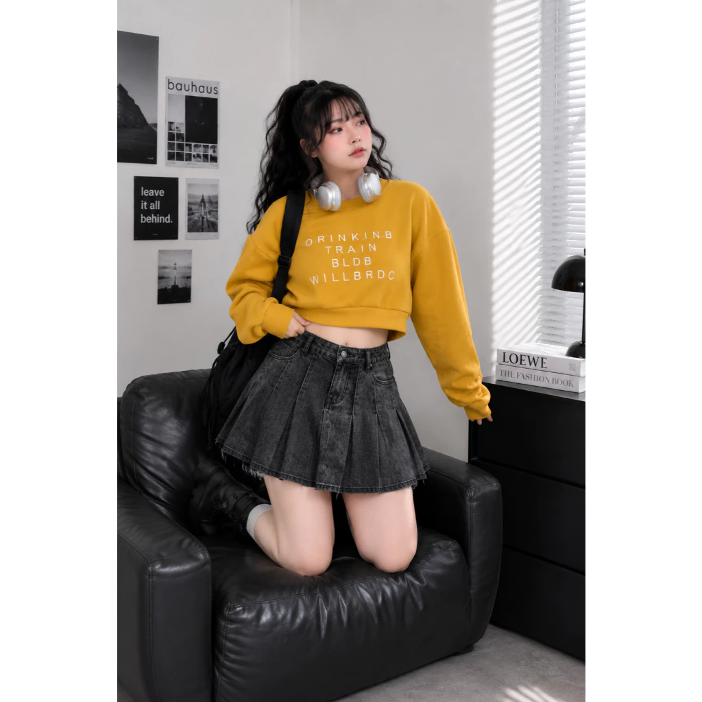 Áo Croptop Sweater Nỉ Ngoại Cao Cấp Ulzzang Nữ BIGSIZE 60-100KG |Áo Nỉ Form Rộng Phong Cách Hàn Quốc