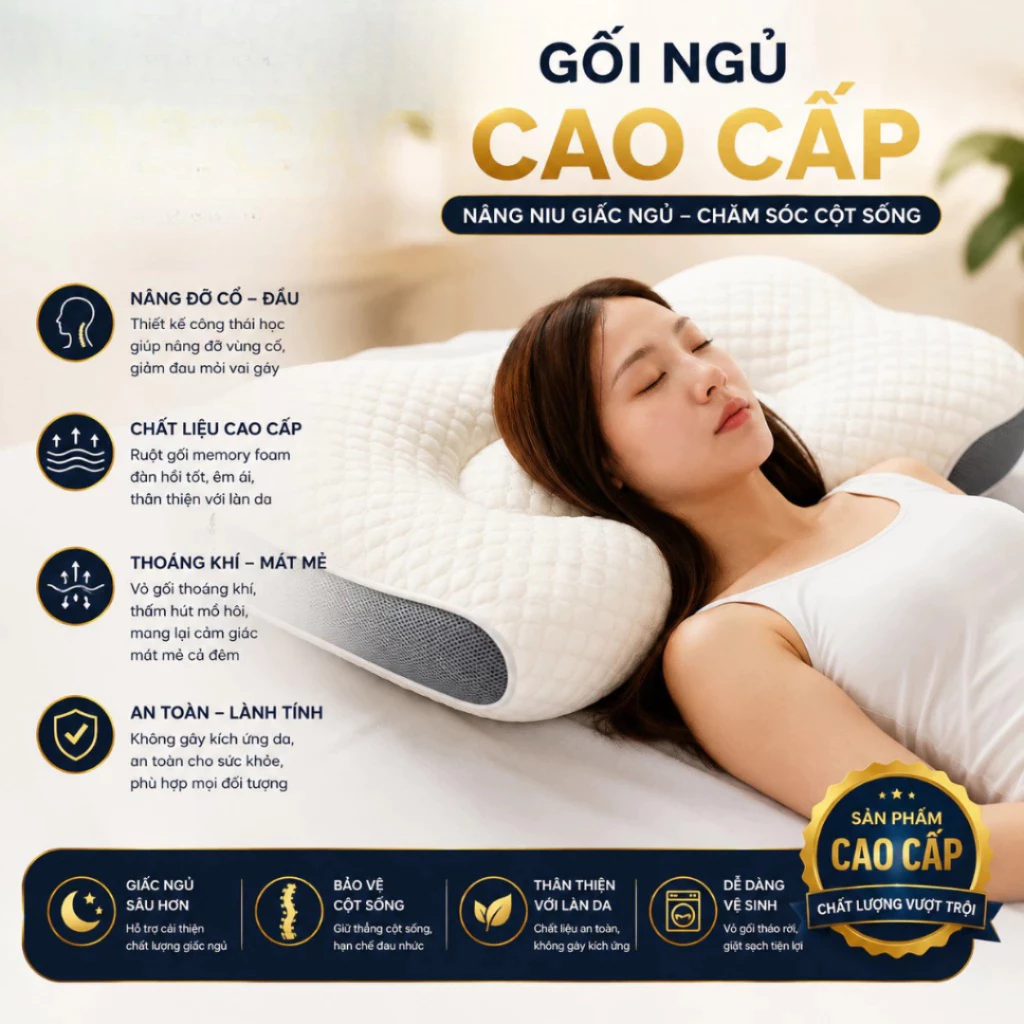 Gối Ngủ Chống Đau Cổ Vai Gáy - Gối Dệt Kim Lõi Bông Xơ Cao Cấp [ Hàng Cao Cấp ]