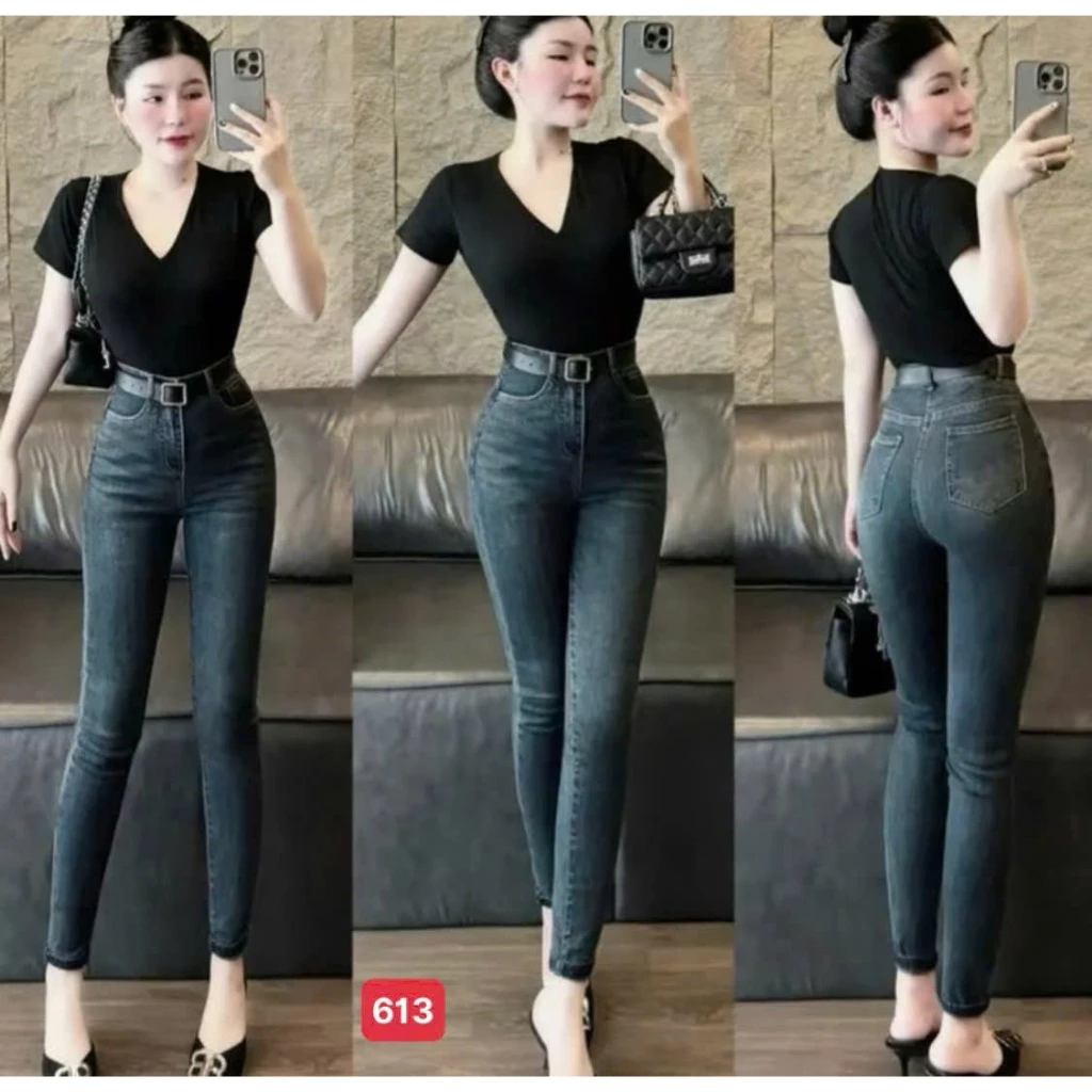 Quần jean nữ co giãn, quần bò lưng cao 9 tấc dáng ôm body cạp cao nhiều mẫu Bi_shop 173 ms511