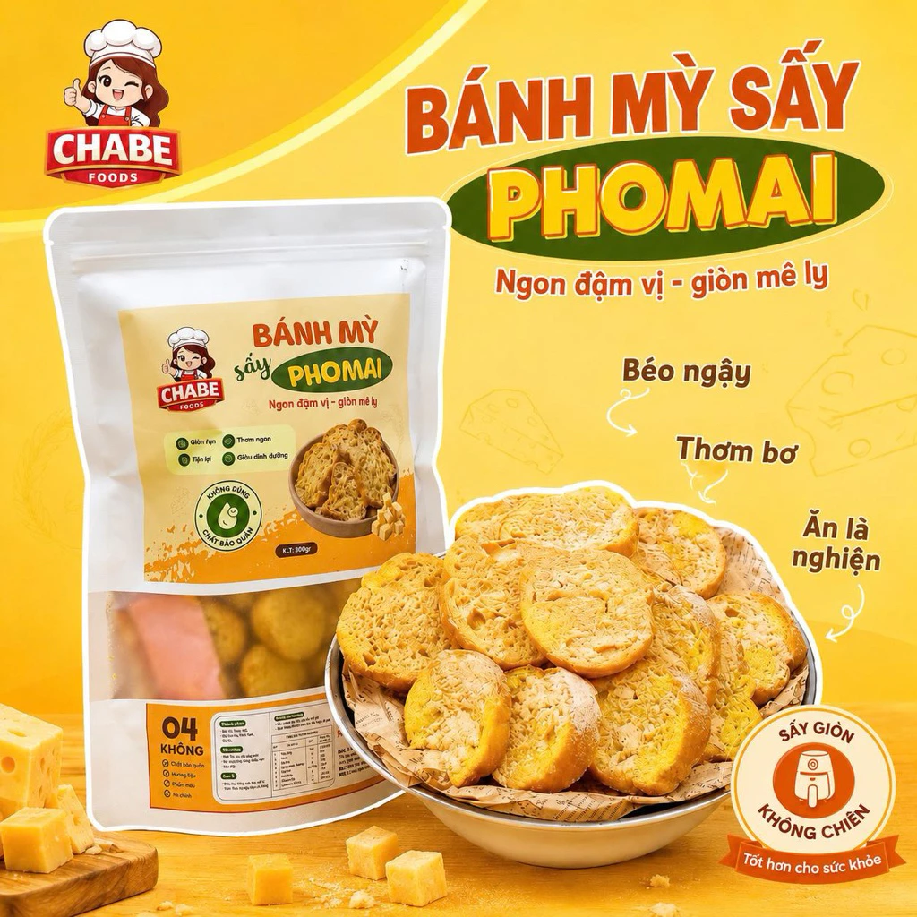 [HOẢ TỐC HN] Bánh Mì Sấy CHABE FOODS Vị Phô Mai 300g – Giòn Tan, Béo Thơm, Không Ngấy