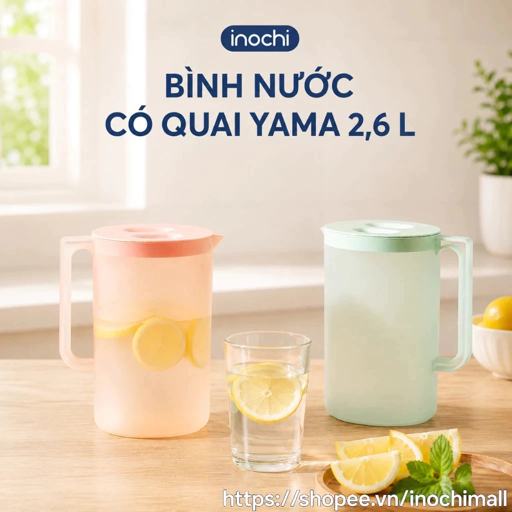 [MỚI] Bình nước YAMA CÓ QUAI INOCHI 2,6L tay cầm tiện lợi chịu nhiệt tốt cho không gian sống sắc màu
