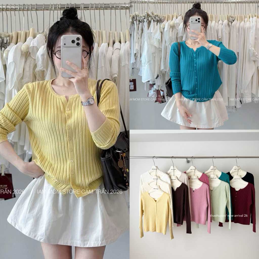 Áo len cadigan tăm gân cúc dọc basic bảng màu hot hit-m.6853