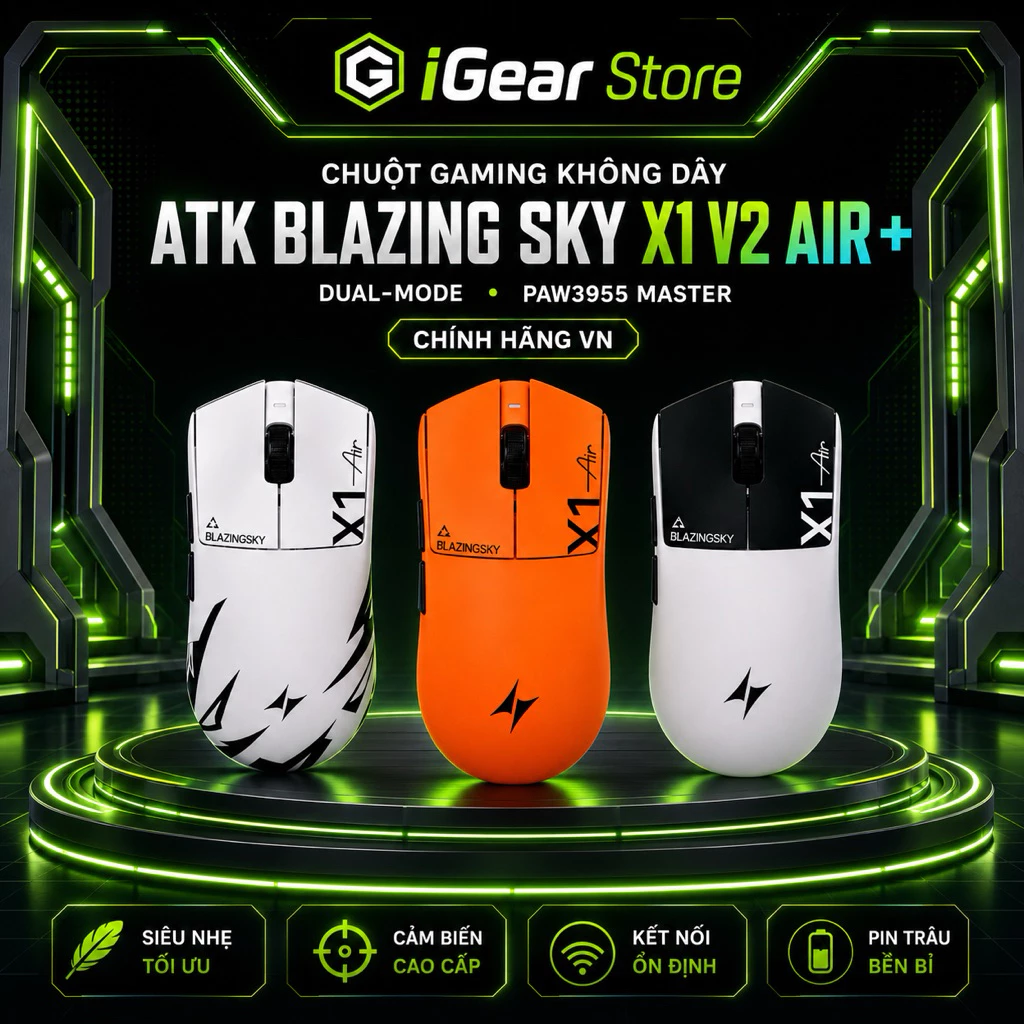 Chuột Gaming Không Dây ATK X1 Air – PAW3955Master | Nordic 54L15 | 48g Ultra Light | 8000Hz