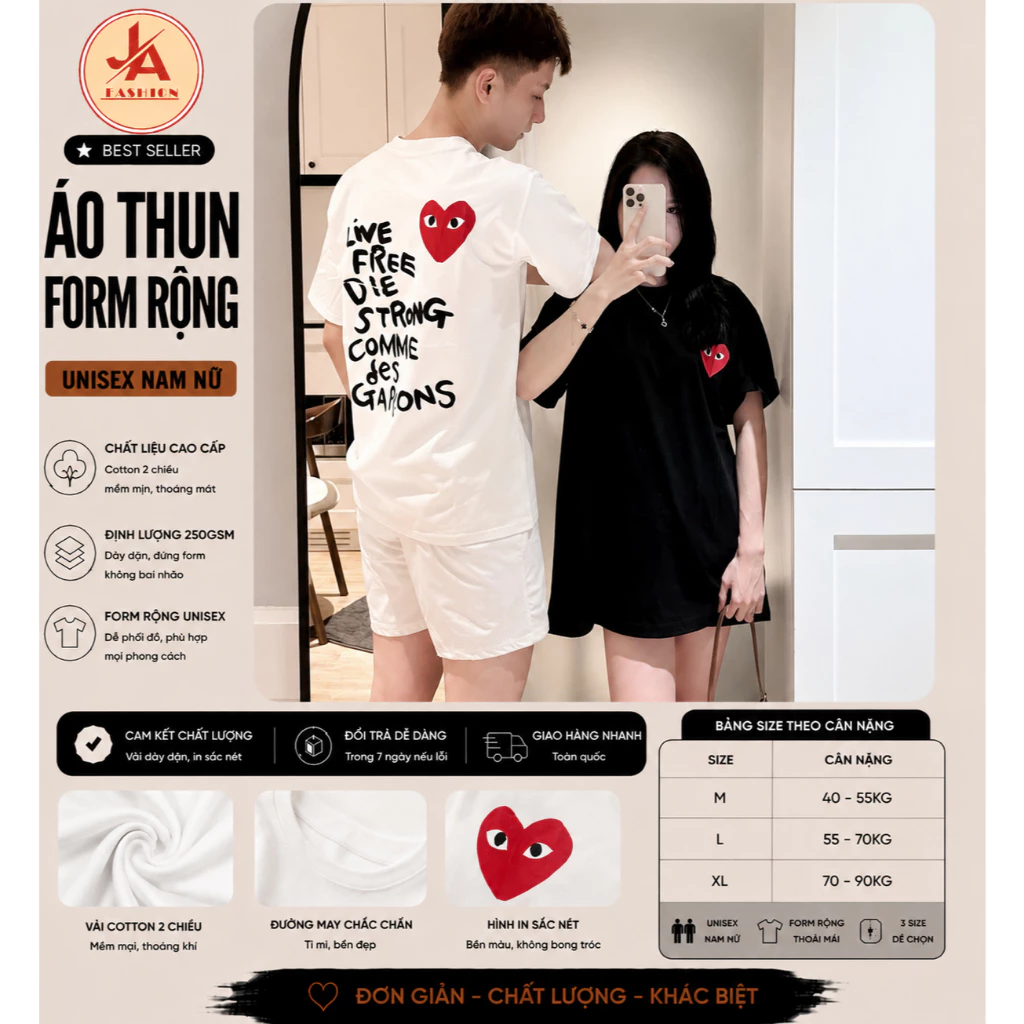 Áo Thun Form Rộng Nam Nữ  In Hình Trái Tim – Áo Couple Cá Tính Unisex Streetwear