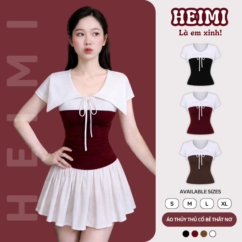 Áo Thun Nữ Cổ Thủy Thủ Phối Dây Thắt Nơ Xinh Xắn Chất Thun Cotton Mịn Mát Co Giãn HEIMI