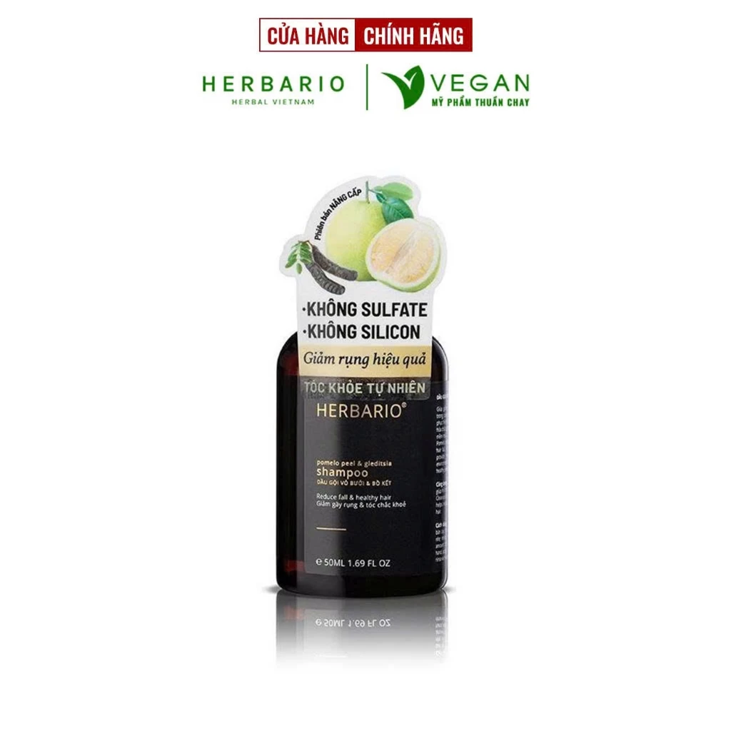Mini size - Bản Nâng Cấp - Dầu gội vỏ bưởi & bồ kết Herbario 50ml không sunfate không silicon