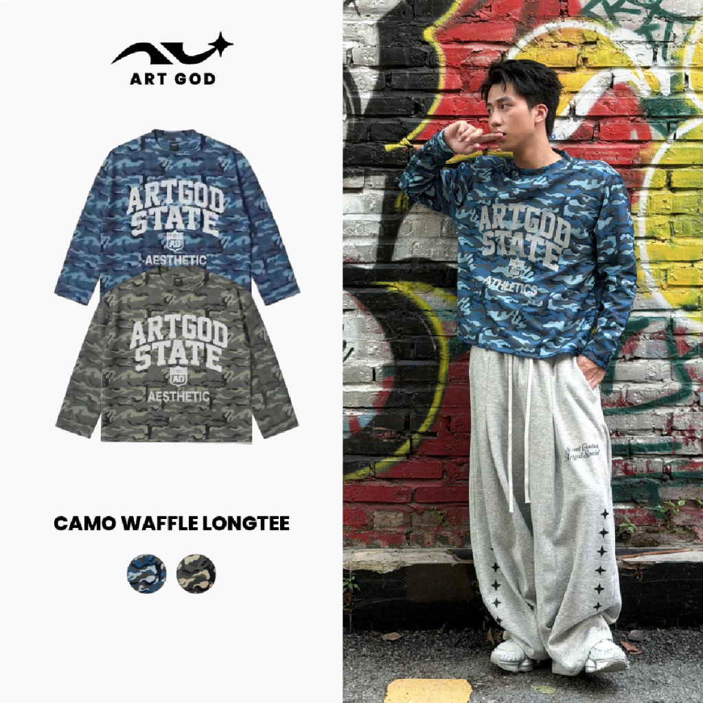 Áo Dài Tay Waffle Camo LongSleeve Form Crop Vải Waffle Tổ Ong Cao Cấp Unisex ARTGOD HMT066