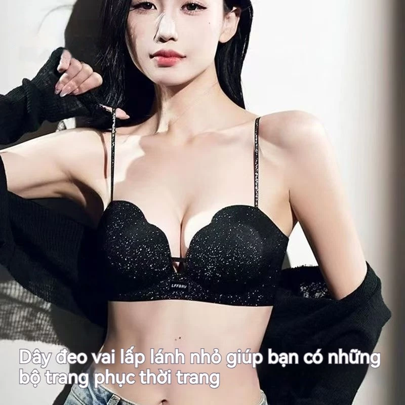 Áo ngực dây đeo vai mỏng cho ngực nhỏ tụ lại cánh hoa cốc tròn bóng mặt không dấu vết đồ lót một mảnh