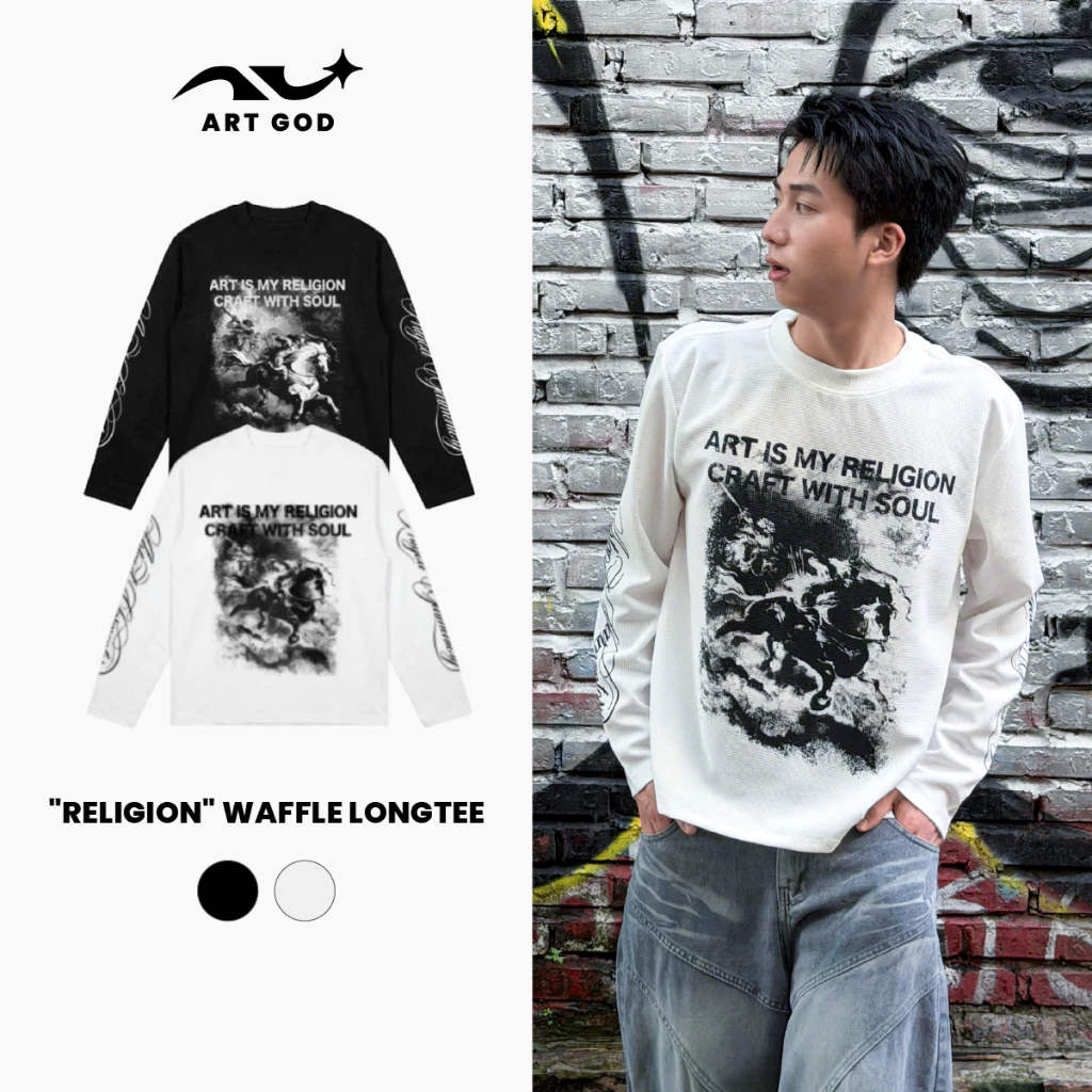 Áo Dài Tay Waffle "RELIGION" LongSleeve Form Crop Vải Waffle Tổ Ong Cao Cấp Unisex ARTGOD HMT068