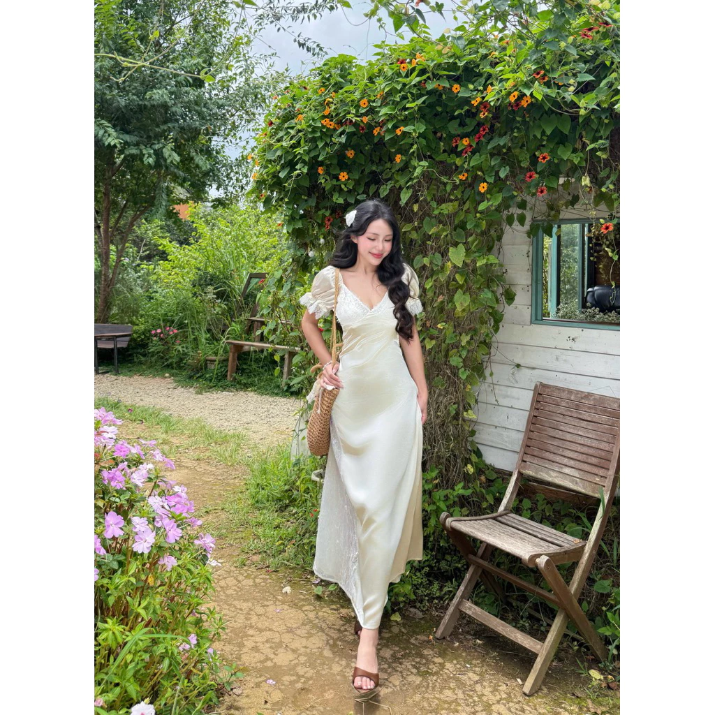 Đầm Kiểu Nữ Lụa Phối Ren ANNA - Edalyn Dress