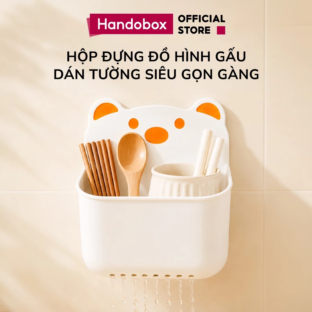 Hộp Đựng Đồ Bếp Hình Gấu Dễ Thương Handobox, Kệ Nhà Bếp Có Lỗ Thoát Nước Treo Tường Đa Năng