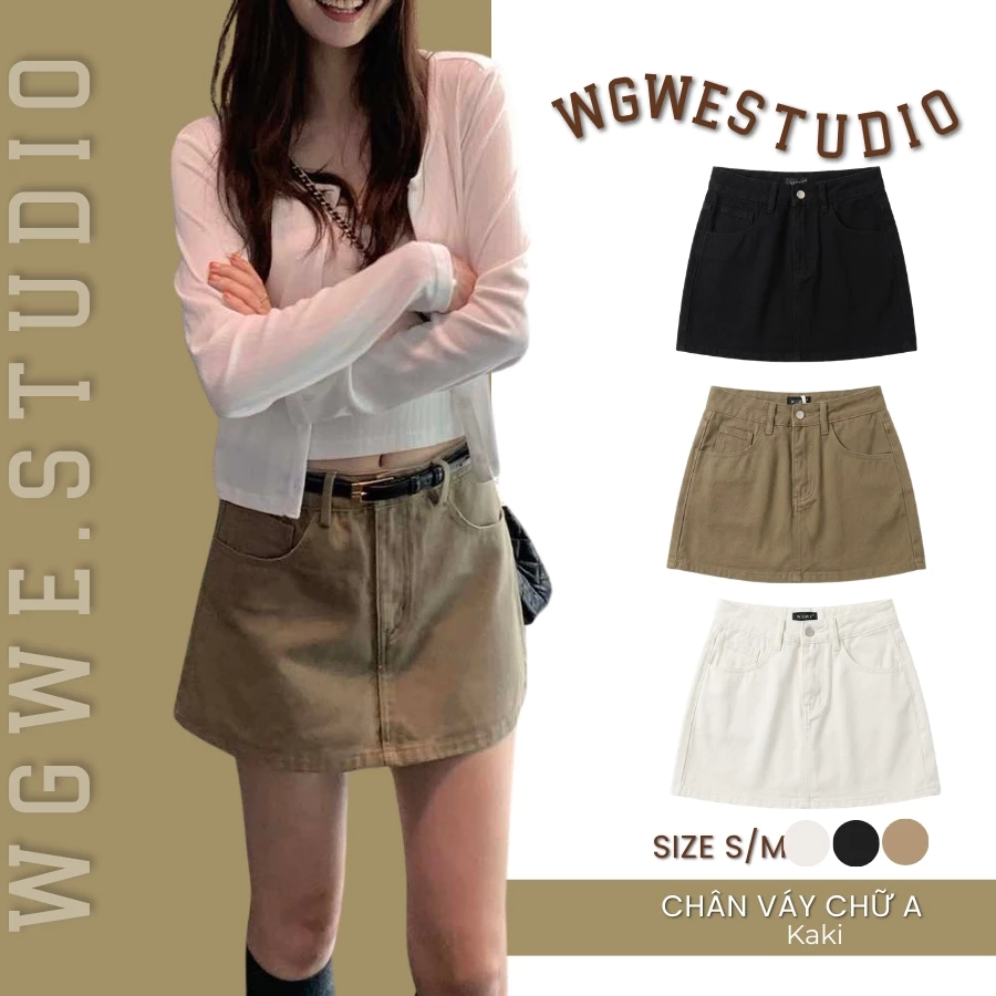 WGWE Studio Chân Váy Ngắn Kaki Lót Quần Cạp Cao Basic Form A Basic7256