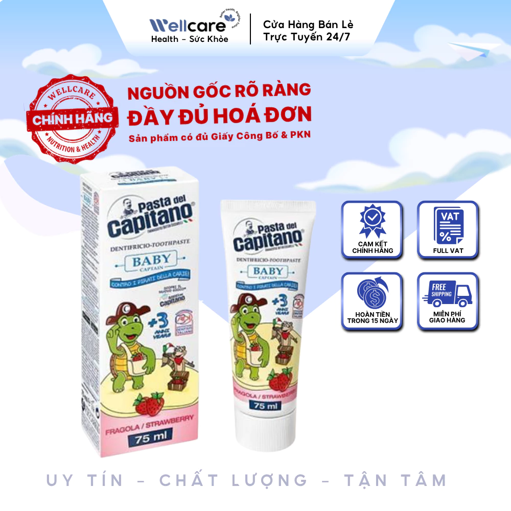 [✨CHÍNH HÃNG] Pasta del Capitano 1905 Baby Strawberry Toothpaste 75ml Trẻ Em Hương Dâu