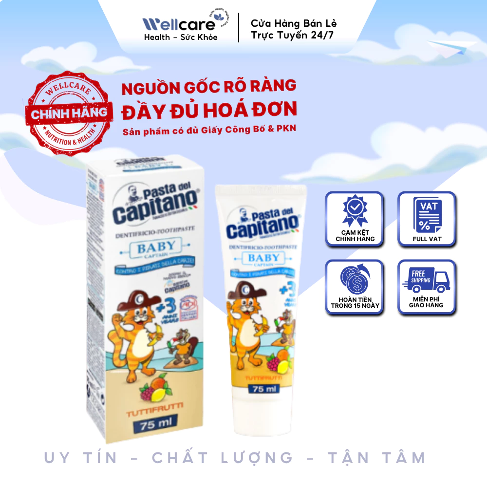 [✨CHÍNH HÃNG] Pasta del Capitano 1905 Baby Tutti-Fruitti Toothpaste 75ml Trẻ Em Hương Trái Cây