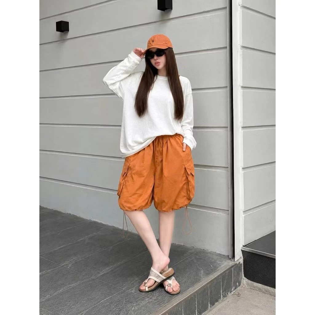 [Mã Mới]Quần Short Túi Hộp Nữ Ống Rộng Có Rút Gấu Trẻ Trung,Năng Động