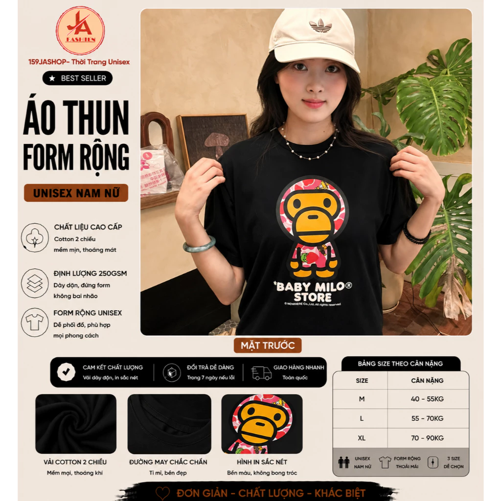 Áo thun form rộng Form Unisex Nam Nữ In Họa Tiết Bapemilo Camo - Áo Phông Cotton 2 Chiều Cao Cấp