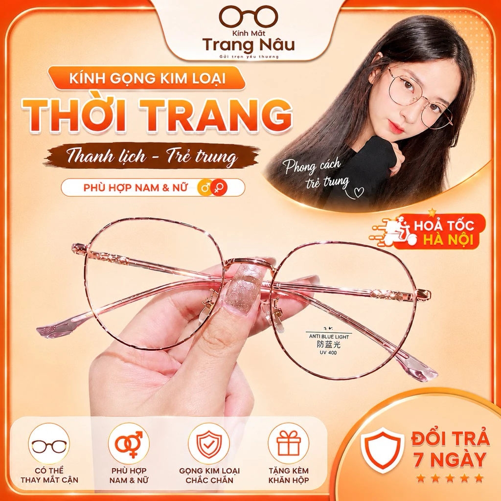 Kính mắt tròn kim loại 5285 thời trang nhiều màu - Kính Mắt Trang Nâu