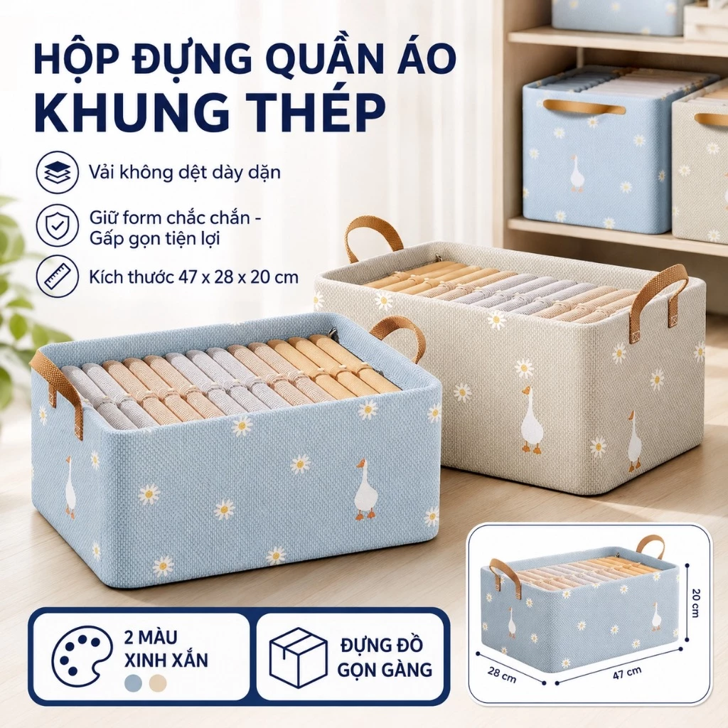 Hộp Đựng Quần Áo Hoa Cúc Hộp Đựng Đồ Đa Năng Tiện Lợi Có Khung Thép Chắc Chắn