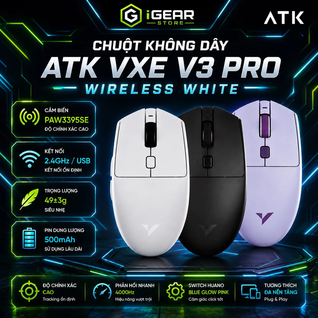 Chuột Không Dây VXE V3 3 Mode Dành Cho Chơi Game Và Văn Phòng - Bảo Hành 1 Năm