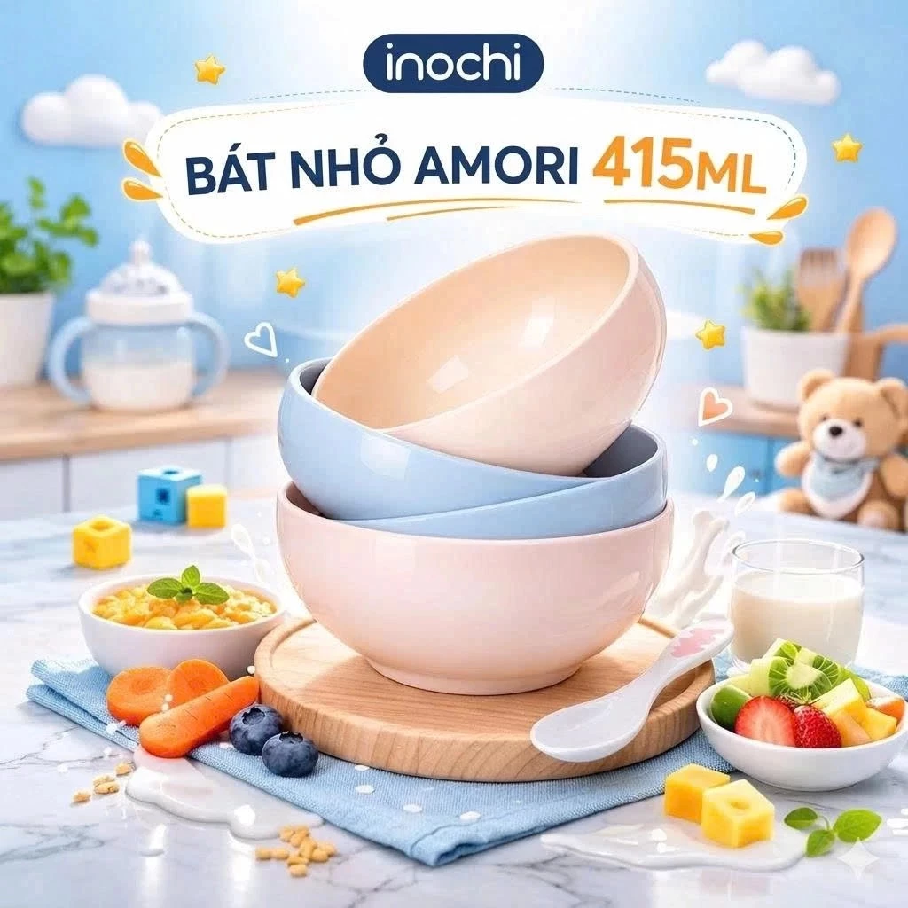 Bát ăn dặm nhựa Inochi Amori ✨Có khả năng chịu nhiệt cao từ -30 độ C đến 140 độ✨An toàn cho sức khỏe