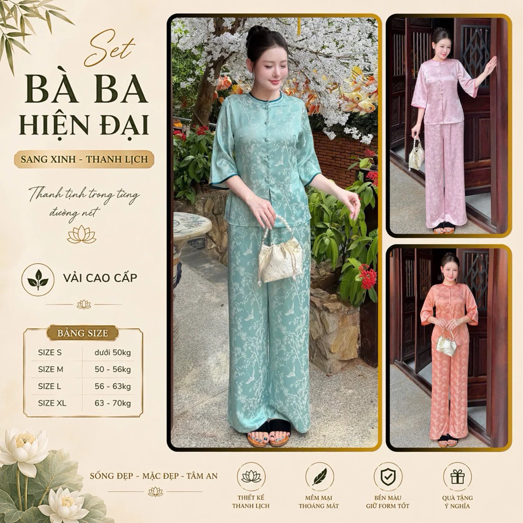 LAM22 Bộ Pháp phục đi chùa chất lụa gấm sang xinh ,tay lở mặc thoải mái thanh lịch