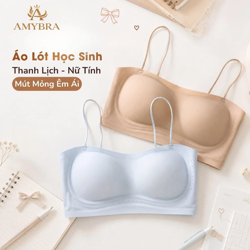 [ Deal Hời ] Áo Lót Học Sinh Đúc Su Tàng Hình Không Lộ Viền, Áo Ngực Nữ Không Khóa Cài Mút 1cm Êm Ái AMYBRA A2608