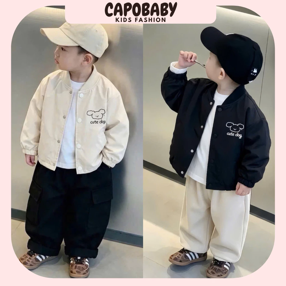 Áo Khoác Bomber Bé Trai Dáng Basic Phối Túi In Hình Cute Dog Thời Trang Thu Đông[[AK11]