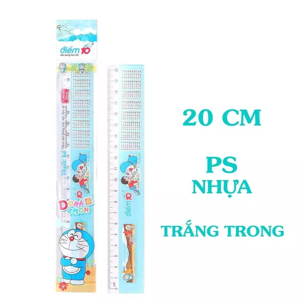 [Hàng tặng không bán] Thước kẻ 20cm nhựa cứng Thiên Long hình Doraemon dễ thương, có nhãn ghi tên