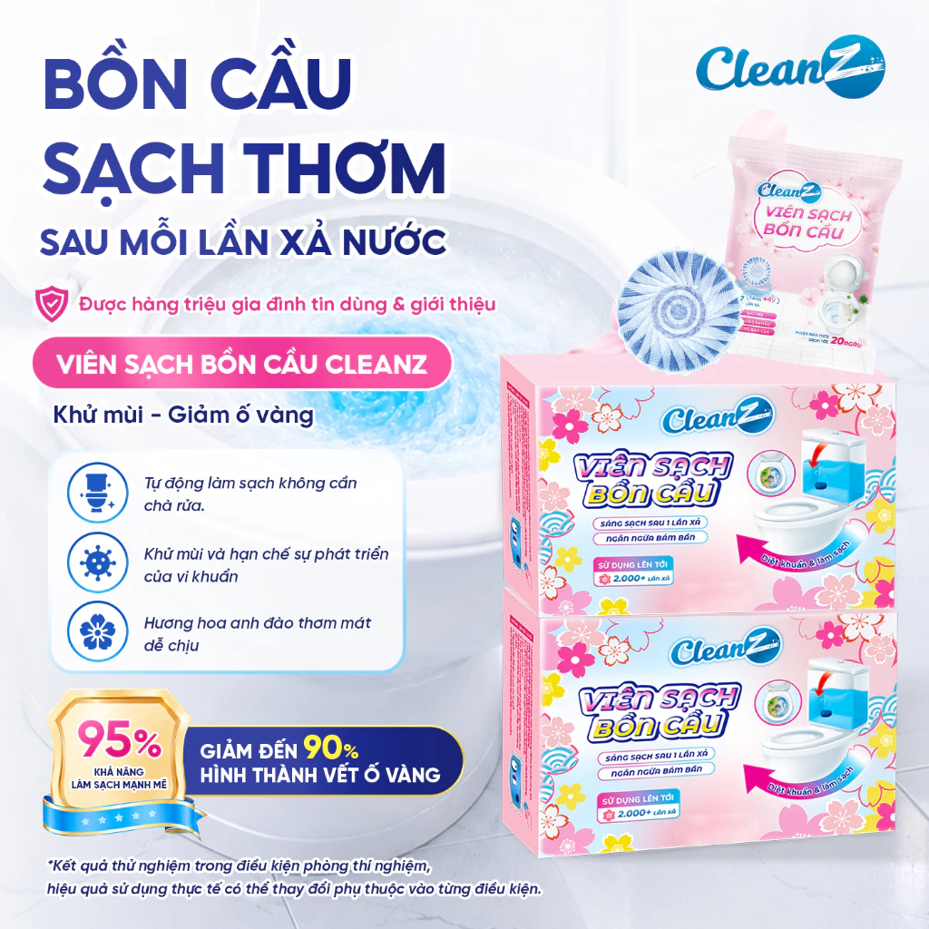 Combo Viên sạch bồn cầu CleanZ chai thả bồn cầu sạch khuẩn tẩy sạch mảng bám, khử mùi, diệt vi khuẩn toilet