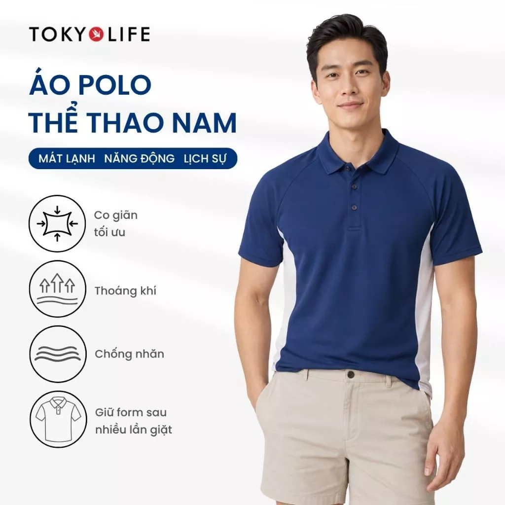 Áo Polo Nam Thể Thao Tay Ngắn Raglan Phối Vải Trang Trí Dáng Suông Vừa Thoáng Mát 40006045 - TOKYOLIFE