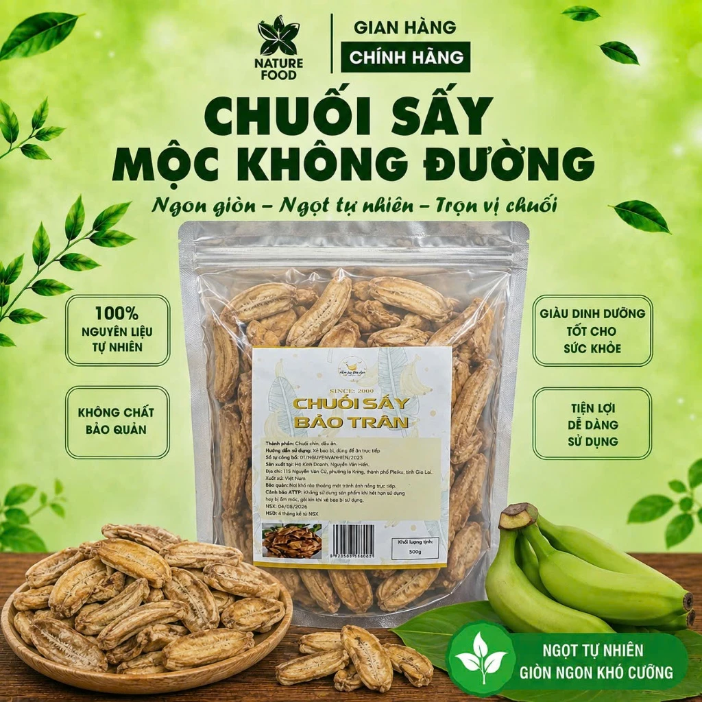 (SẤY MỘC KHÔNG ĐƯỜNG) COMBO 2Kg Chuối Sấy mộc Giòn ngọt tự nhiên Phân Phối Bởi NATURE FOOD( đầy đủ hồ sơ công bố và...)