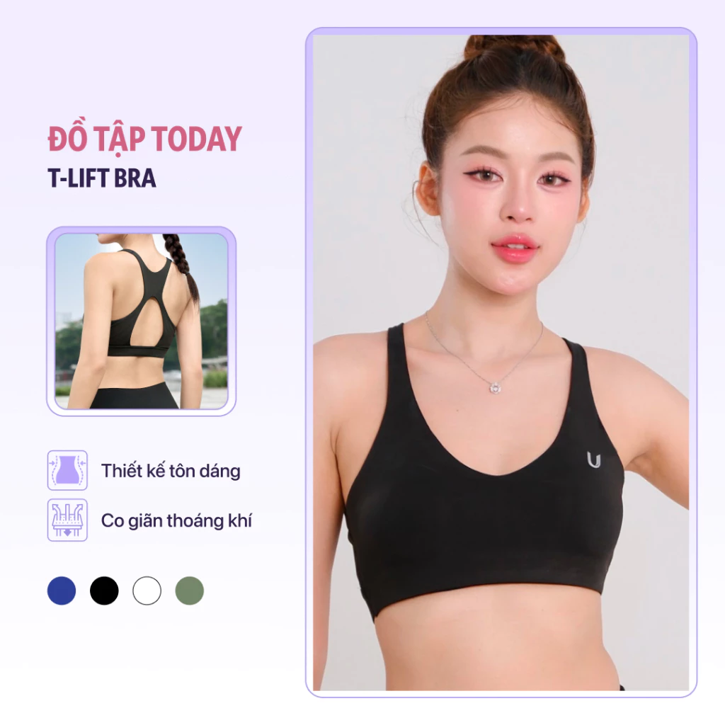Áo Bra thể thao nữ hỗ trợ nâng đỡ V1 T-Lift Today U Wear ổn định form ngực chất liệu Nylon Spandex Regular Fit