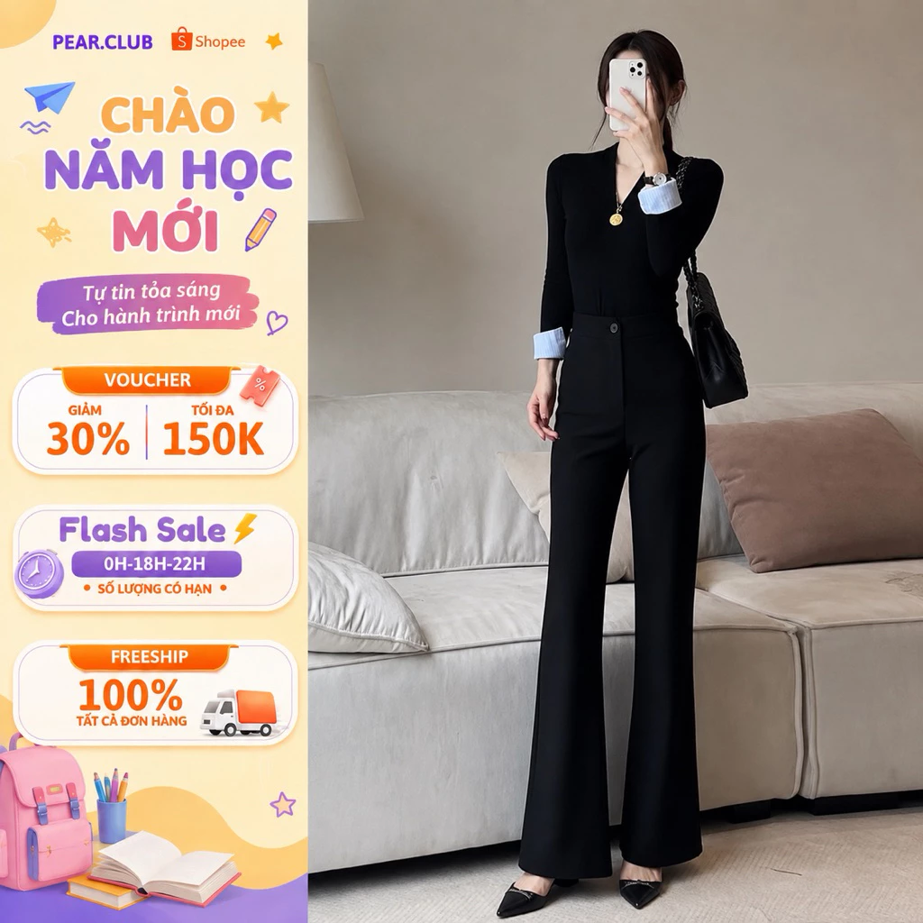 Quần Tây Ống Loe Nữ PEAR.CLUB Cạp Cao Ôm Mông Hack Dáng, Quần Loe Vải Co Giãn Mặc Đi Học Đi Làm Đi Chơi L02