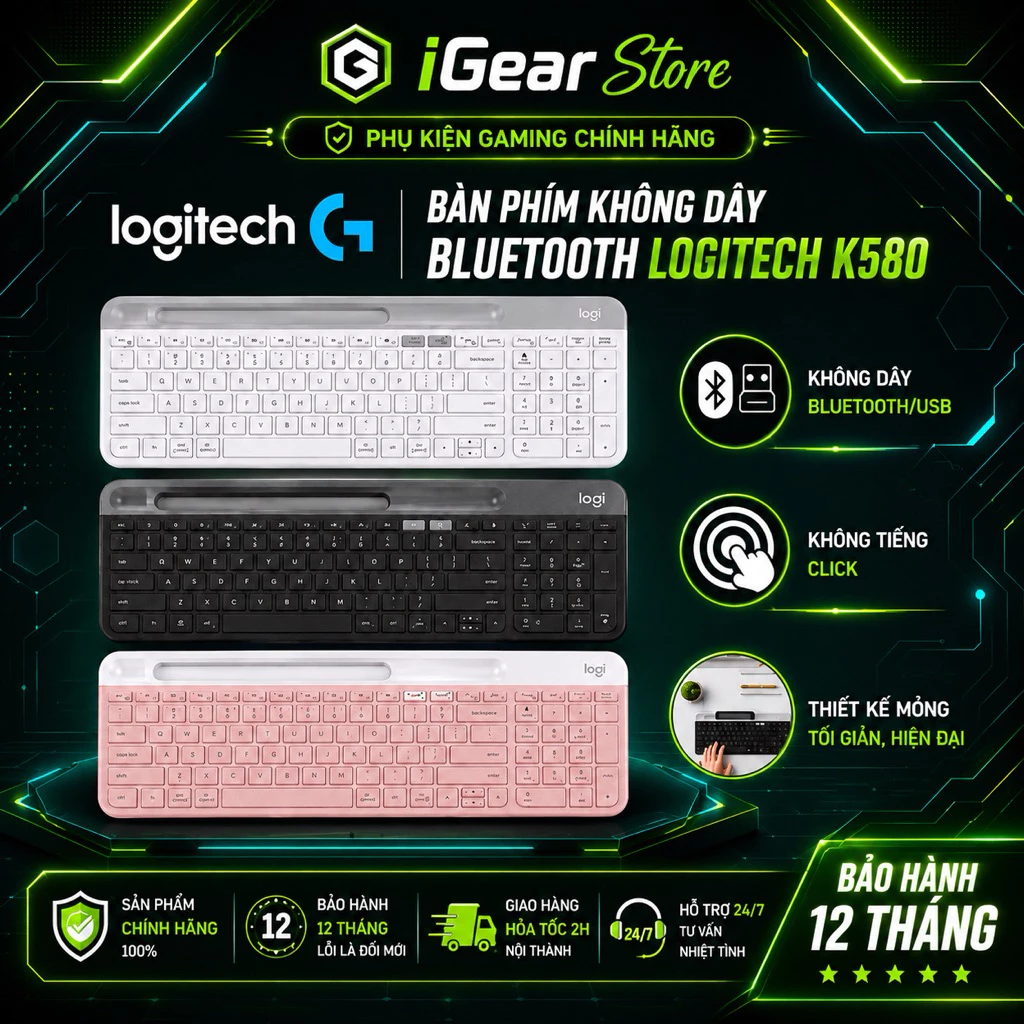 Bàn phím không dây Bluetooth Logitech K580 - Kết nối đa thiết bị, mảnh gọn - BH Chính Hãng 12 Tháng