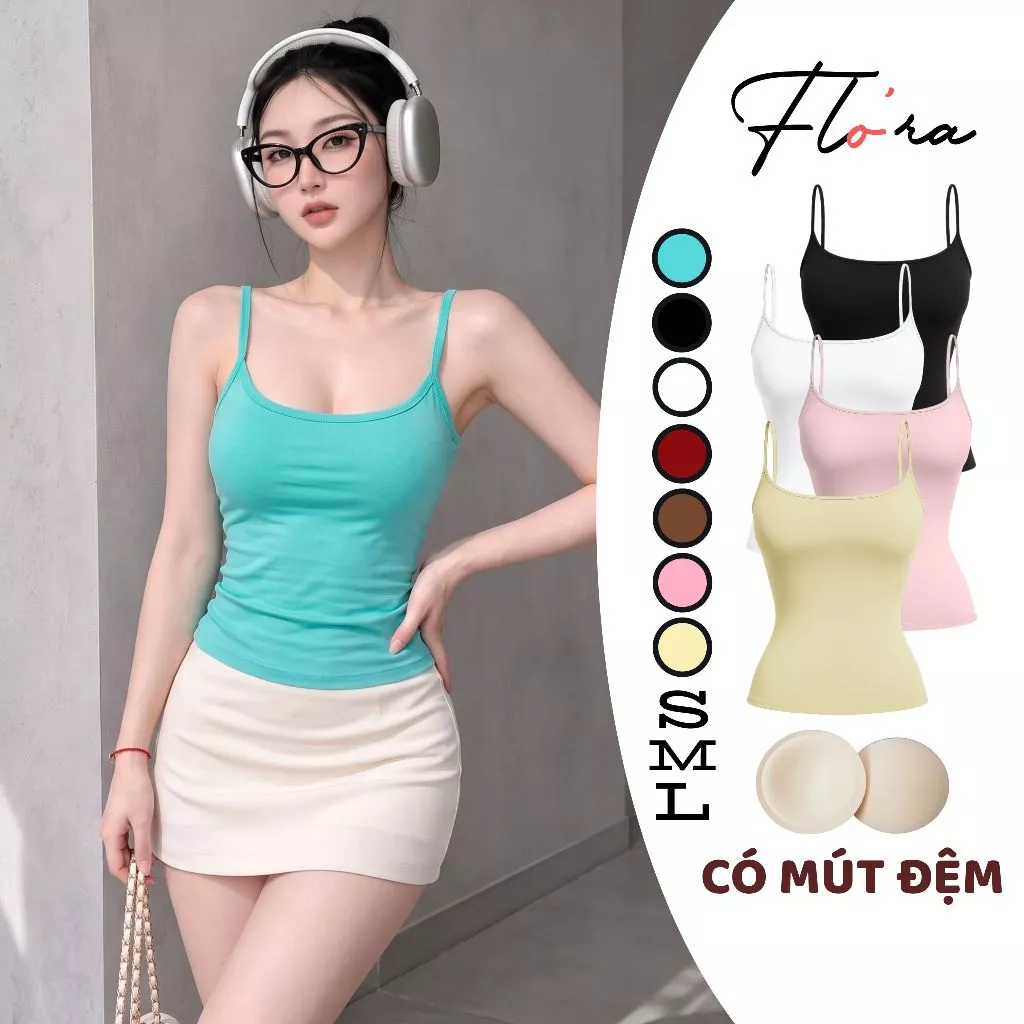 [MÀU MỚI] Áo Thun Nữ Ôm Body 2 DÂY Chất Borip Lụa Có Mút Flo'ra, Áo Hai Dây Mềm Mịn, Co Giãn, Thoáng Mát DD22